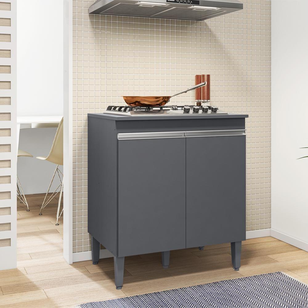 Balcao Com Tampo Para Cooktop 2 Pt 79 Cm Andreia Cinza Reajl Móveis Cinza - 6