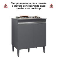 Balcao Com Tampo Para Cooktop 2 Pt 79 Cm Andreia Cinza Reajl Móveis Cinza - 5