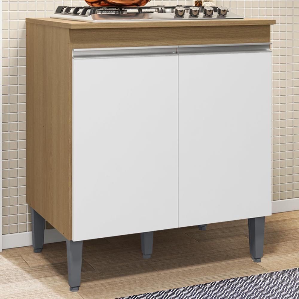 Balcao Com Tampo Para Cooktop 2 Pt 79 Cm Andreia Amendoa Branco Reajl Moveis Amendoa Branco - 2