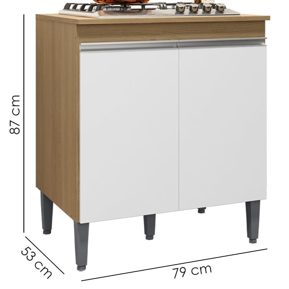 Balcao Com Tampo Para Cooktop 2 Pt 79 Cm Andreia Amendoa Branco Reajl Moveis Amendoa Branco - 3