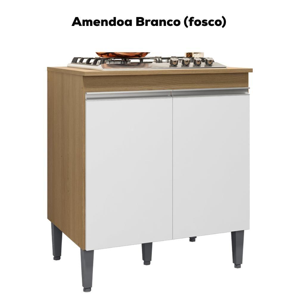 Balcao Com Tampo Para Cooktop 2 Pt 79 Cm Andreia Amendoa Branco Reajl Moveis Amendoa Branco - 4