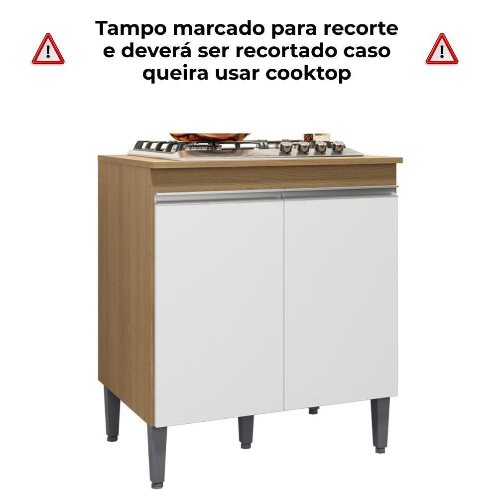Balcao Com Tampo Para Cooktop 2 Pt 79 Cm Andreia Amendoa Branco Reajl Moveis Amendoa Branco - 5