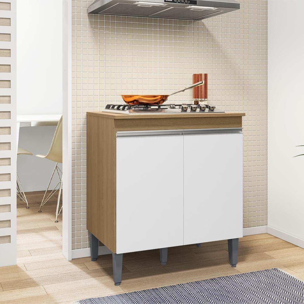 Balcao Com Tampo Para Cooktop 2 Pt 79 Cm Andreia Amendoa Branco Reajl Moveis Amendoa Branco - 6