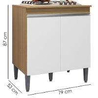 Balcao Com Tampo Para Cooktop 2 Pt 79 Cm Andreia Amendoa Branco Reajl Moveis Amendoa Branco - 3