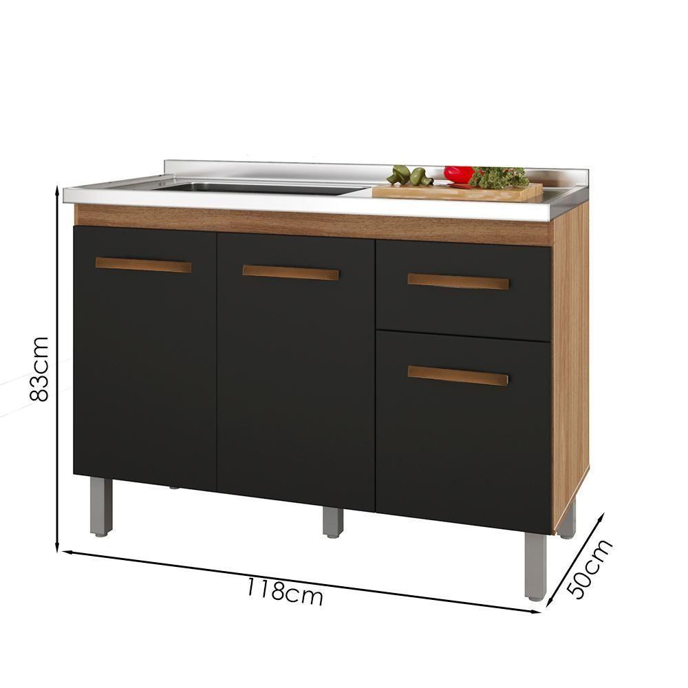 Balcao Para Pia 3p 1g 120 Cm Anita Savana Preto Mobbs Savana Preto - 3