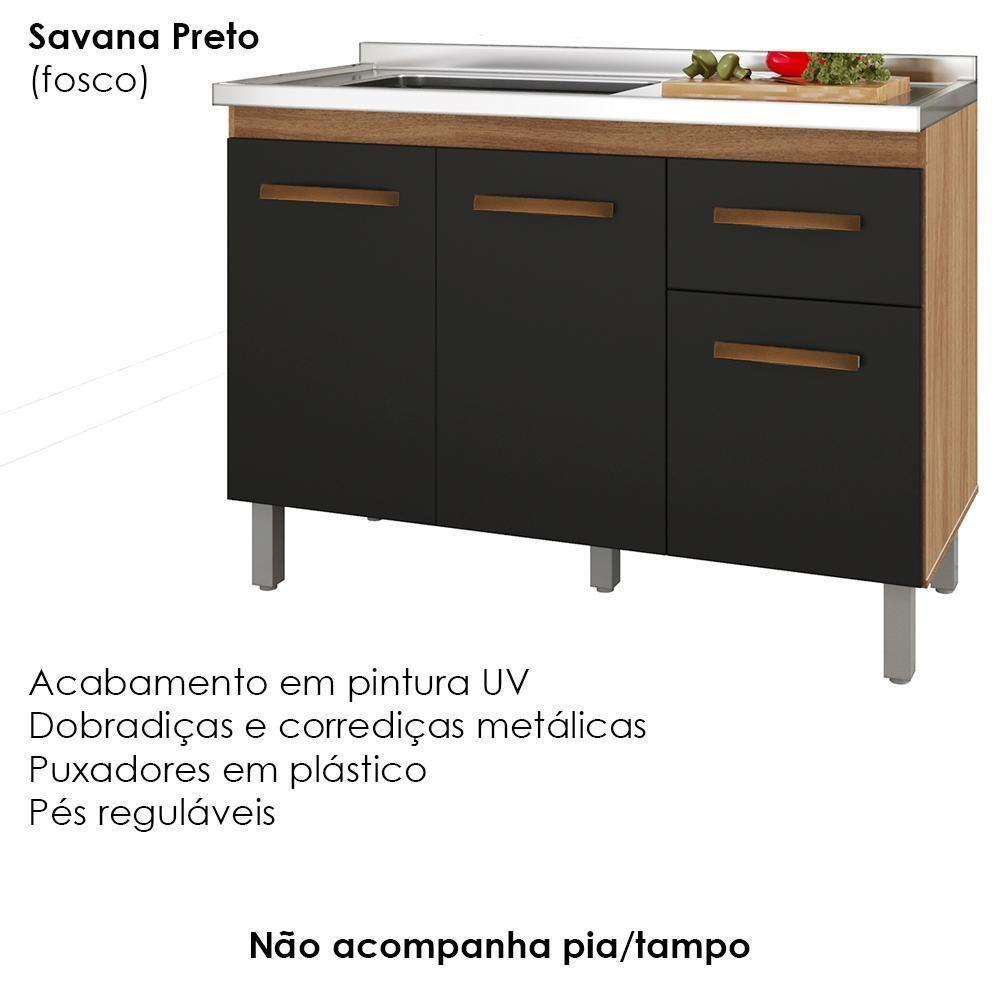 Balcao Para Pia 3p 1g 120 Cm Anita Savana Preto Mobbs Savana Preto - 4