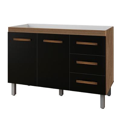Balcao Para Pia 3g 2p 120 Cm Bianca Savana Preto Mobbs Savana Preto
