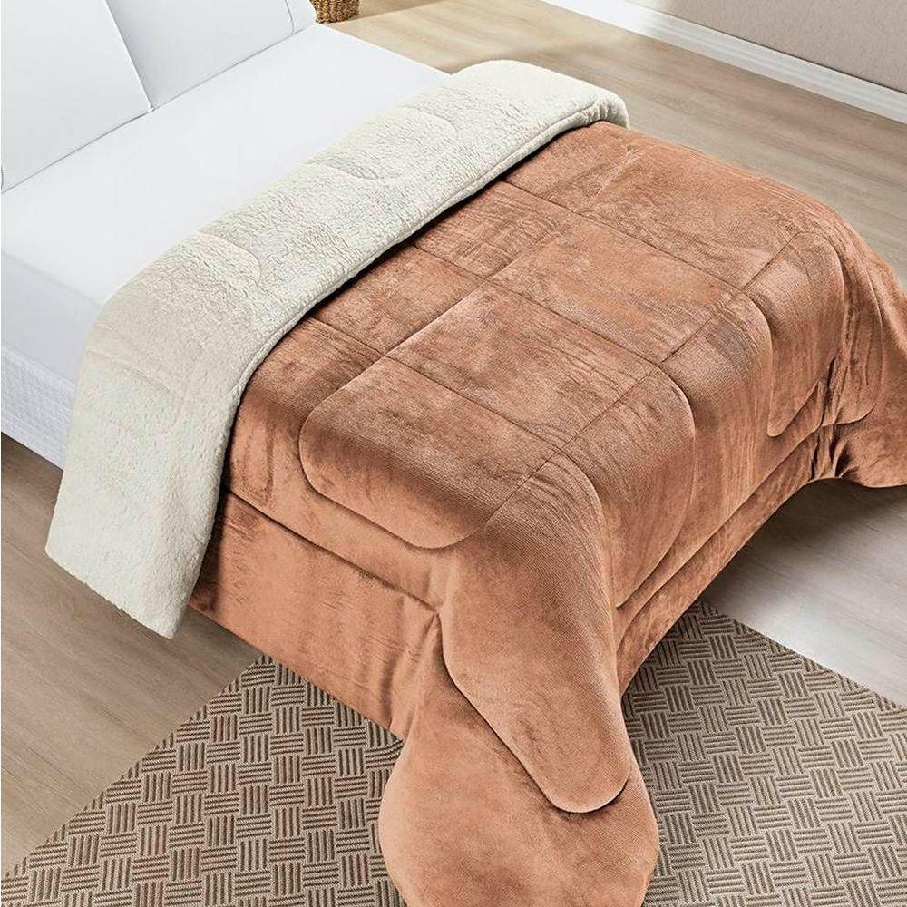 Edredom Queen Coberdrom Dupla Face Sherpa Mantinha Everest - Terra - 1