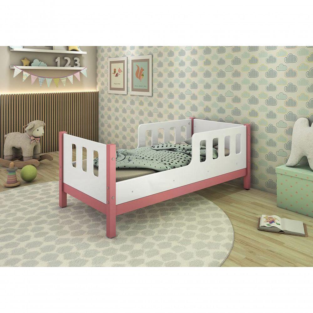 Cama Infantil Encanto 100% Mdf Com Grade De Proteção + Colchão 150x70 D18 Inmetro Branco/rosa - 2