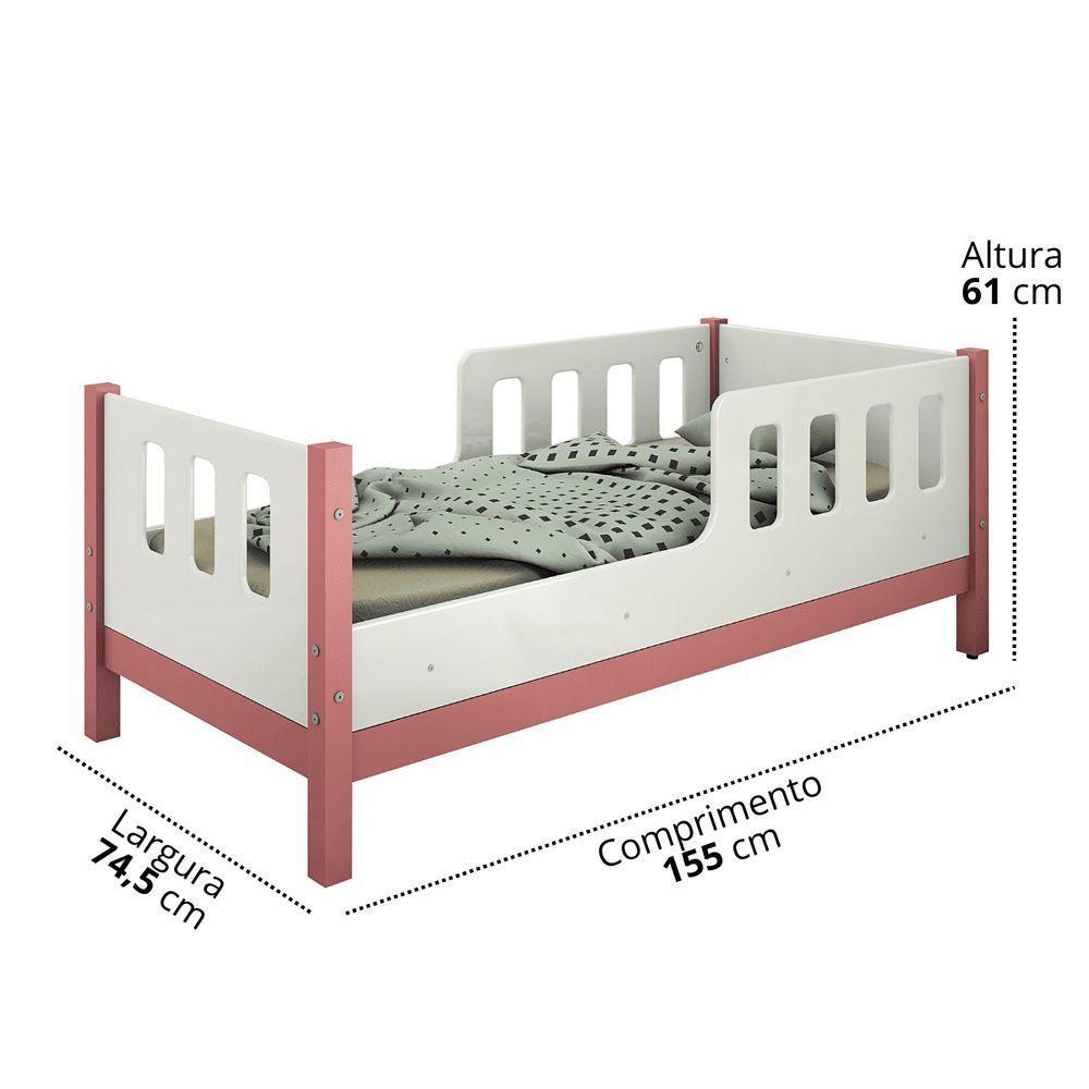 Cama Infantil Encanto 100% Mdf Com Grade De Proteção + Colchão 150x70 D18 Inmetro Branco/rosa - 3