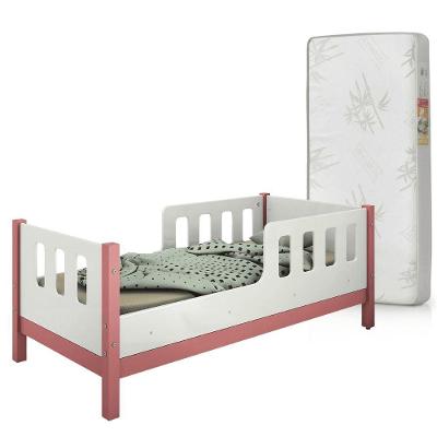 Cama Infantil Encanto 100% Mdf Com Grade De Proteção + Colchão 150x70 D18 Inmetro Branco/rosa