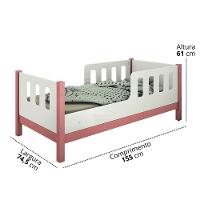 Cama Infantil Encanto 100% Mdf Com Grade De Proteção + Colchão 150x70 D18 Inmetro Branco/rosa - 3