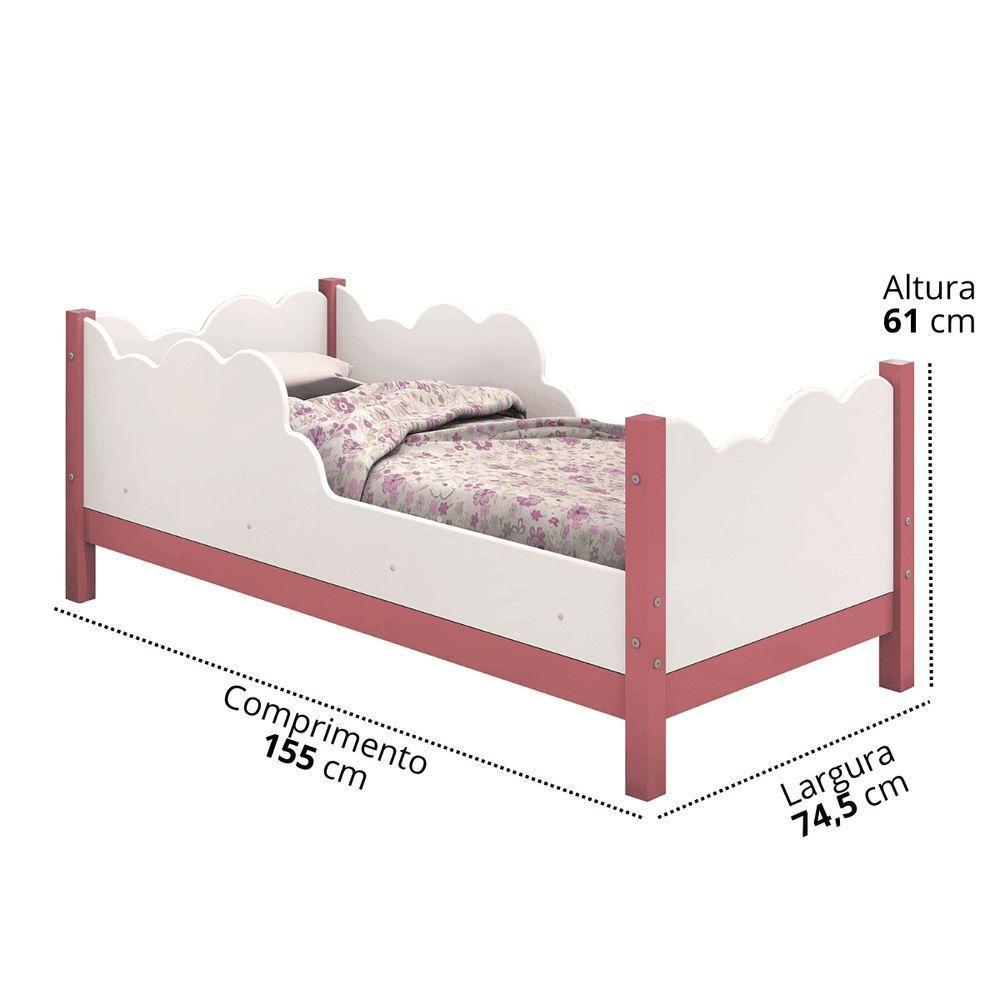 Cama Infantil Cristal 100% Mdf Com Grade De Proteção + Colchão 150x70 D18 Inmetro Branco/rosa - 3