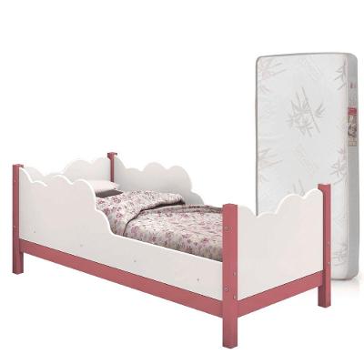 Cama Infantil Cristal 100% Mdf Com Grade De Proteção + Colchão 150x70 D18 Inmetro Branco/rosa