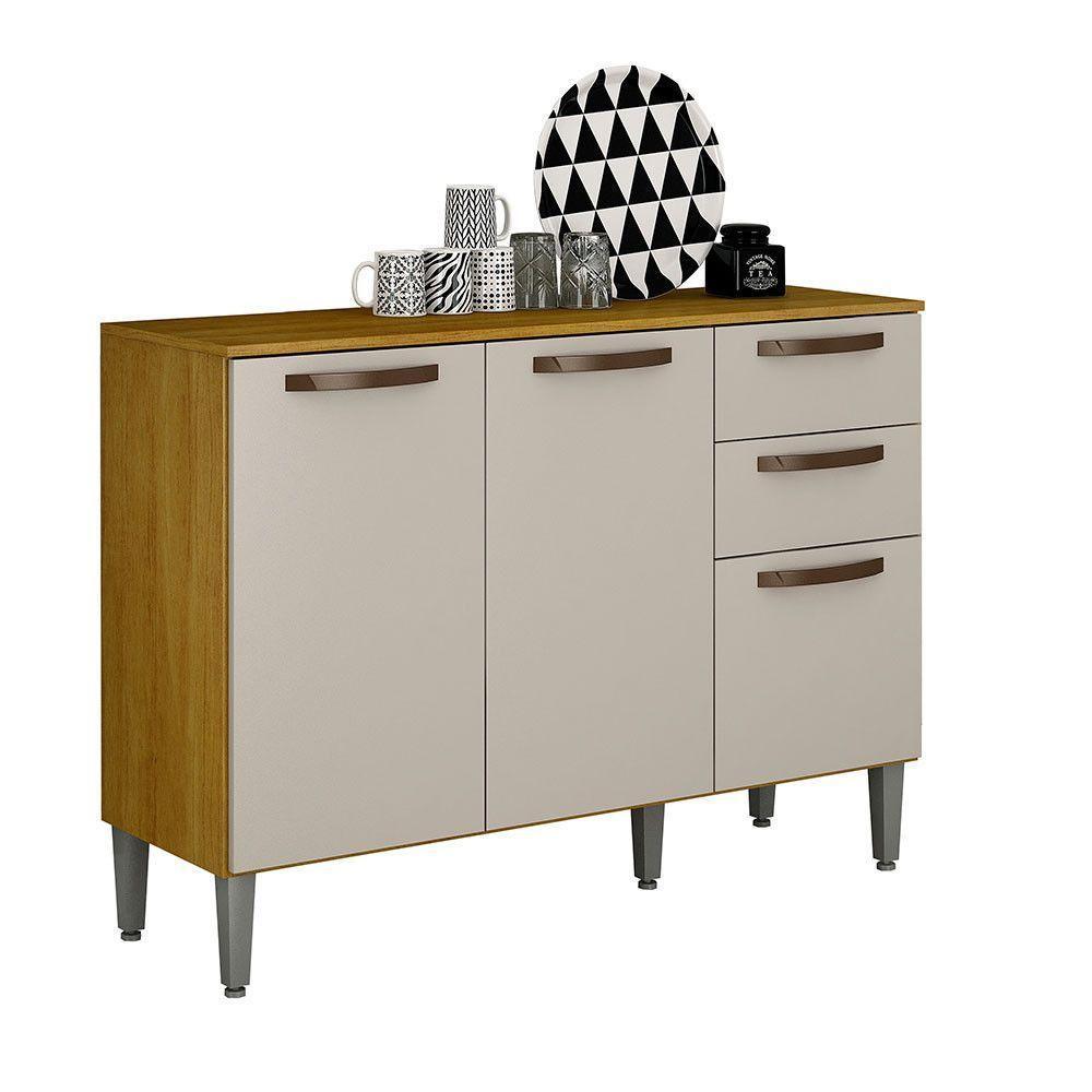 Balcão De Cozinha Alba Com 3 Portas E 2 Gavetas Mobilihouse Cinamomo/off White - 1