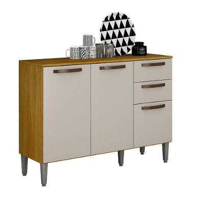 Balcão De Cozinha Alba Com 3 Portas E 2 Gavetas Mobilihouse Cinamomo/off White