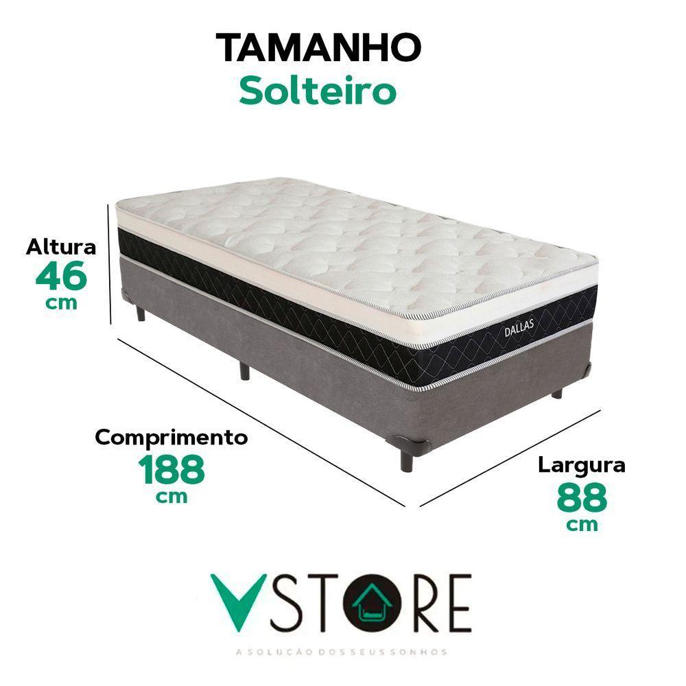 Cama Box Solteiro Cinza Colchão Dallas Molas Vstore 88x188 - 3