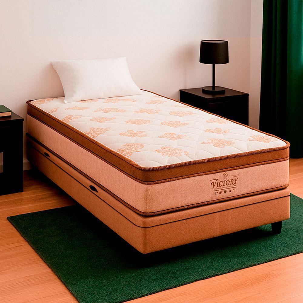 Cama Box Bege E Colchão Four Season Molas Vstore 78x188x30 - 1