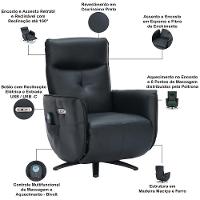 Poltrona De Massagem Reclinável Elétrica Com Aquecimento Bravinni L07 Couríssimo Preto - Lyam Decor