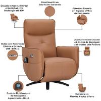 Poltrona De Massagem Reclinável Elétrica Com Aquecimento Bravinni L07 Couríssimo Caramelo - Lyam Decor