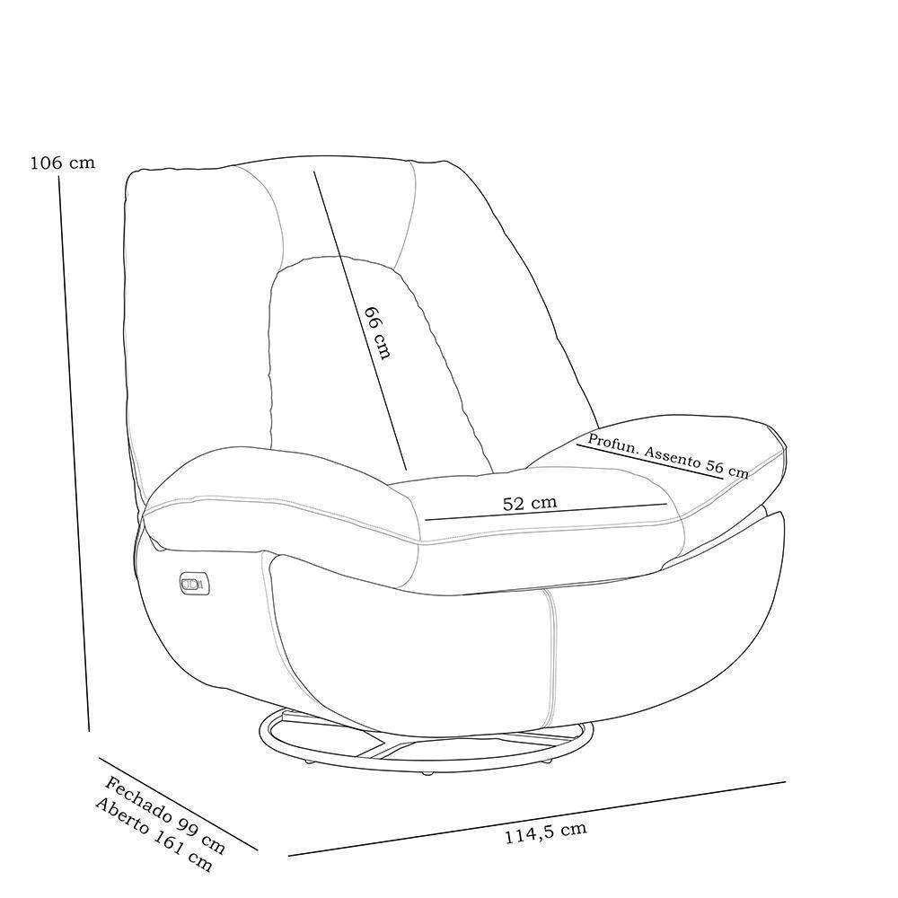Poltrona Reclinável Elétrica Com Massagem E Aquecimento Salvana L07 Couríssimo Preto - Lyam Decor - 5