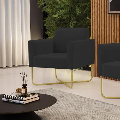 Poltrona Marisa Base X Industrial Veludo Preto Dourado D'Rossi