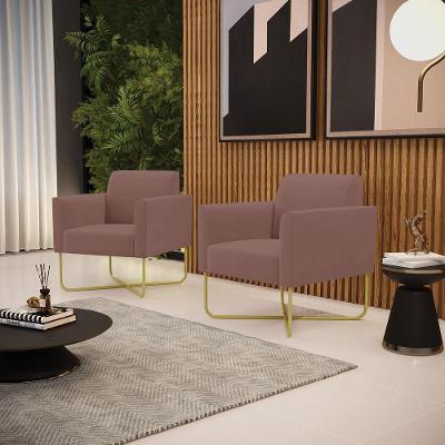 Kit 2 Poltronas Base X Industrial Dourado Marisa Veludo Rosê