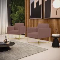 Kit 2 Poltronas Base X Industrial Dourado Marisa Veludo Rosê - 1