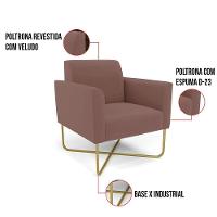 Kit 2 Poltronas Base X Industrial Dourado Marisa Veludo Rosê - 5