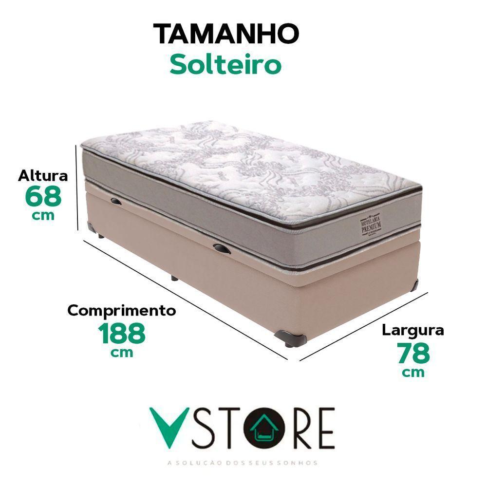 Cama Box Baú Bege Colchão Four Season Molas Vstore 78x188x30 - 3