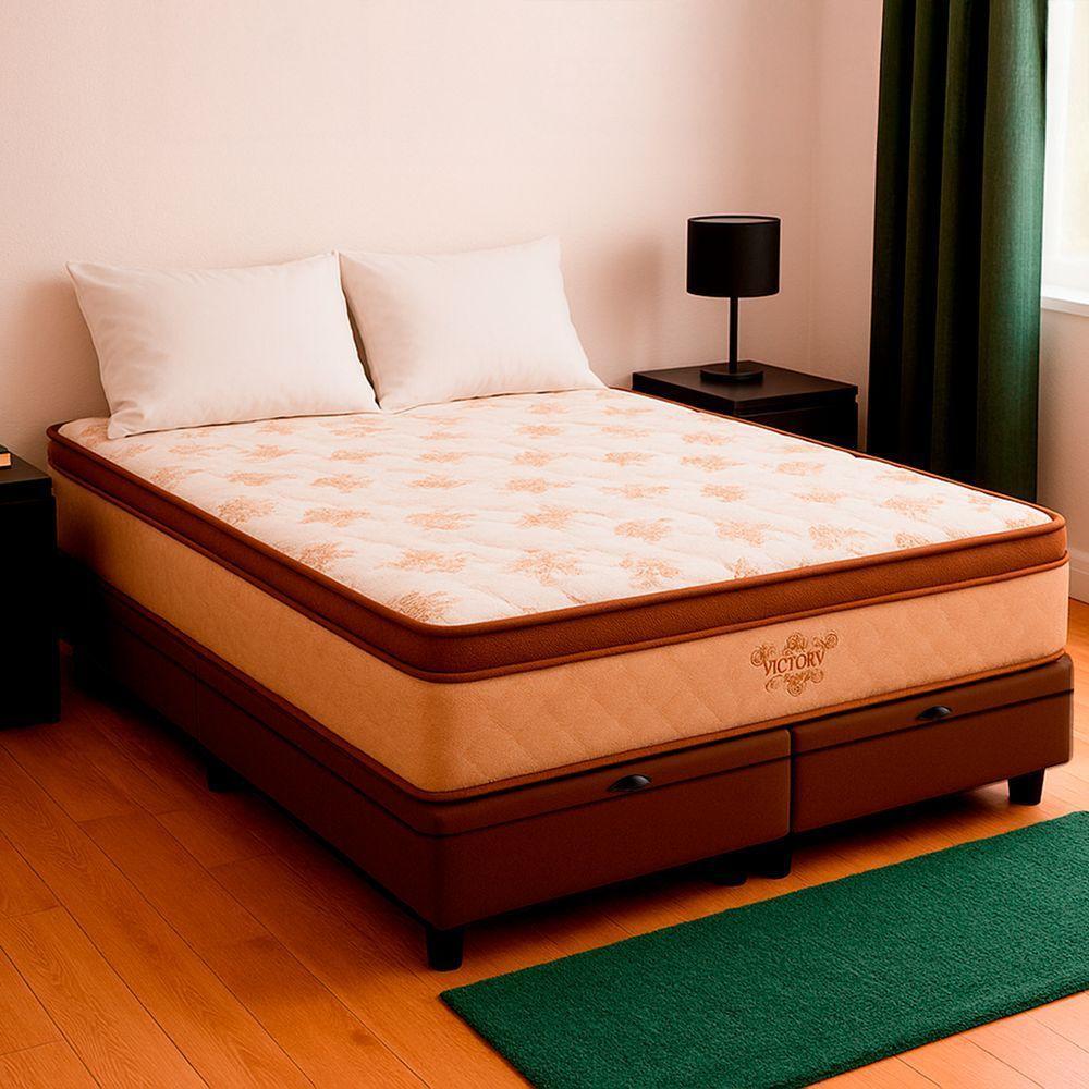 Cama Box King Marrom Colchão Victory Molas Vstore 193x203x30 - 1