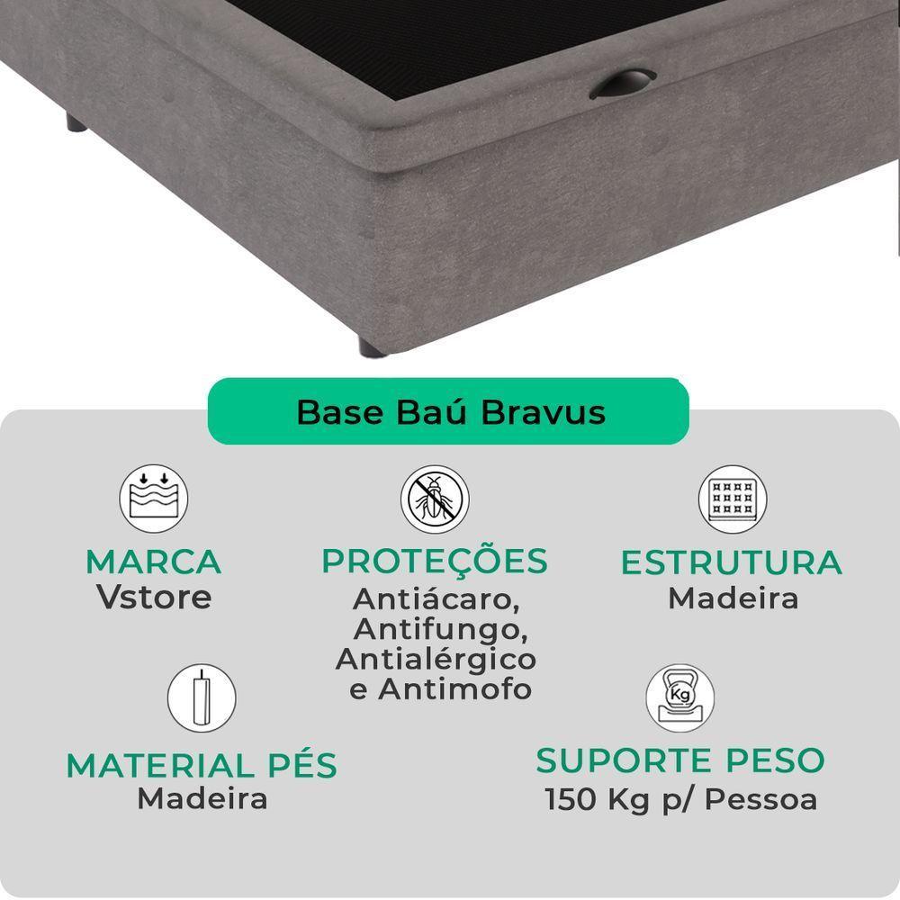 Cama Box Baú Solteiro Cinza V-store 78x188x44 - 2