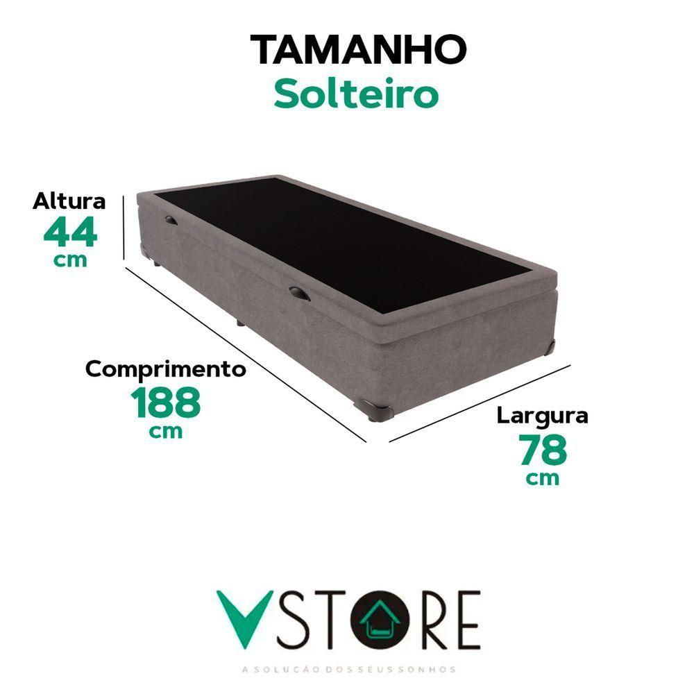 Cama Box Baú Solteiro Cinza V-store 78x188x44 - 3
