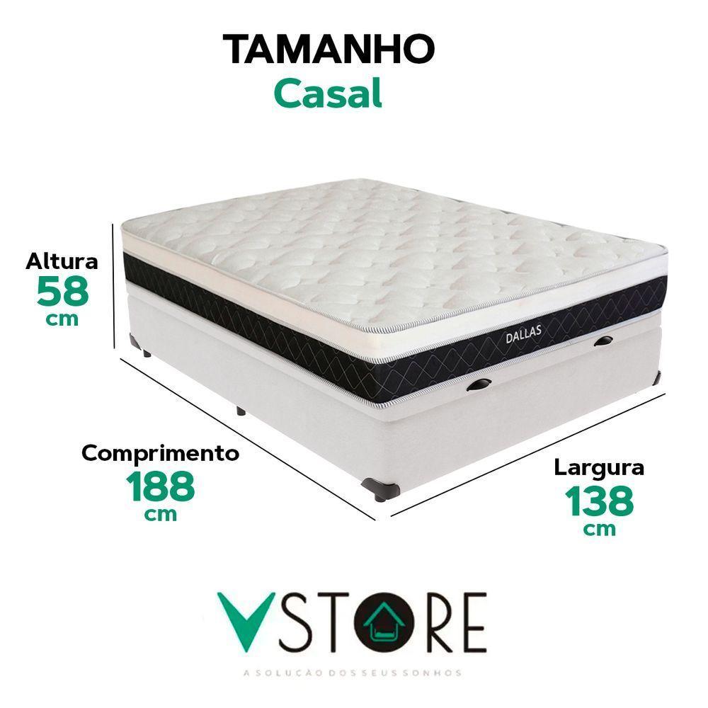 Cama Box Baú Casal Branco E Colchão Dallas Molas Vstore - 3