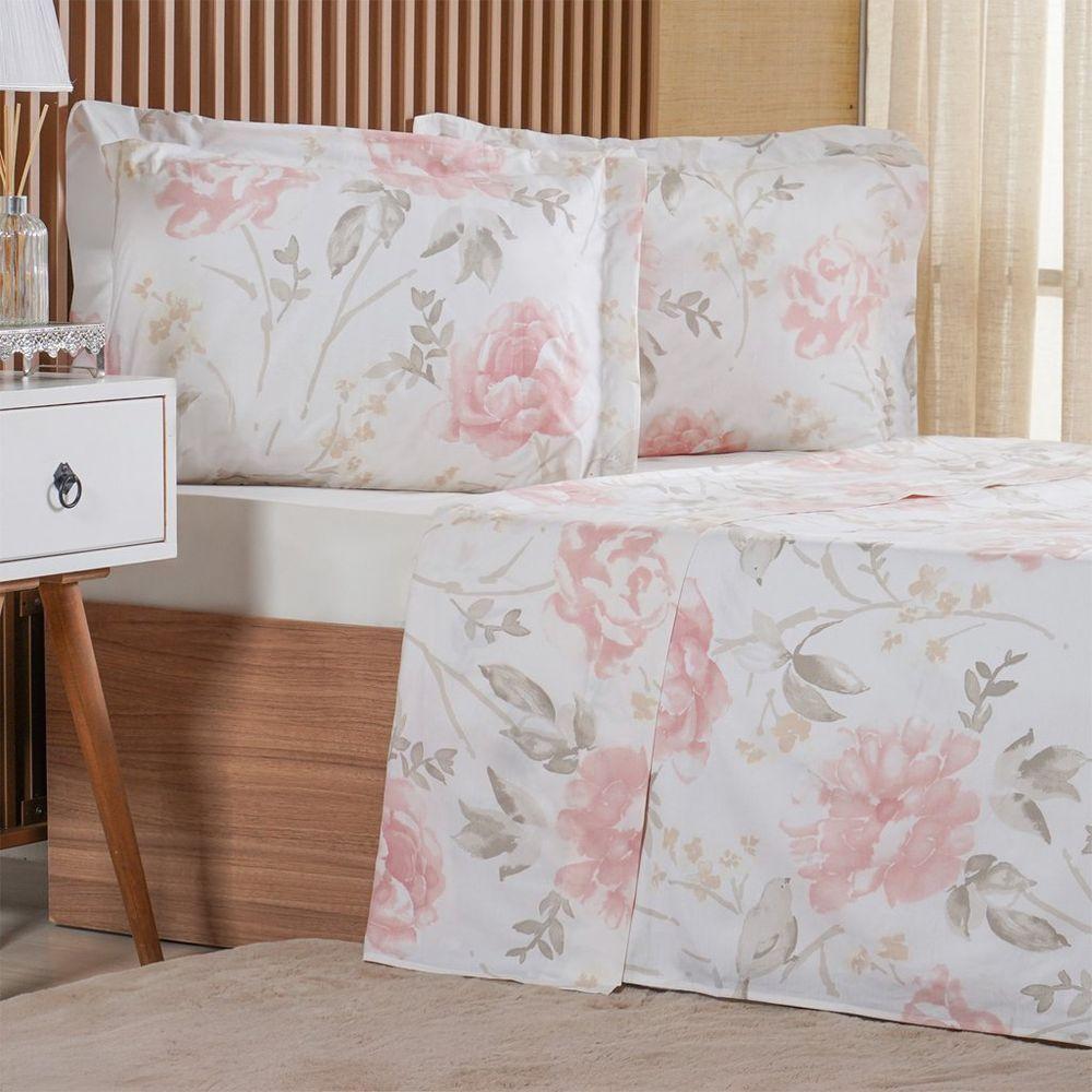 Jogo De Cama Queen 4 Pçs 200 Fios 100% Algodão 160x200x35cm Aquarelle - 1