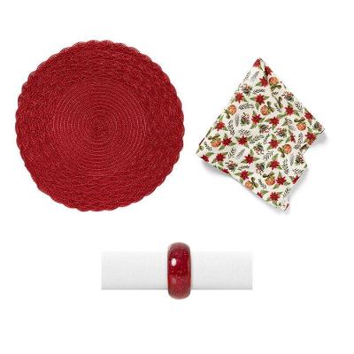 Kit De Mesa Posta Copa E Cia 4 Lugares Starry/ Flor De Natal