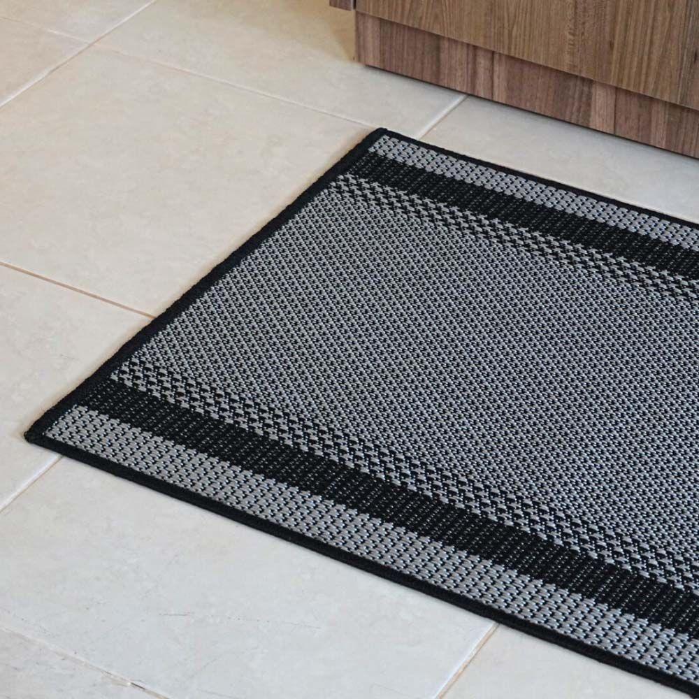 Tapete Passadeira Sisal 2,00m X 66cm Base Antiderrapante Para Corredor Cozinha Quarto Sala - Preto Cinza - 2