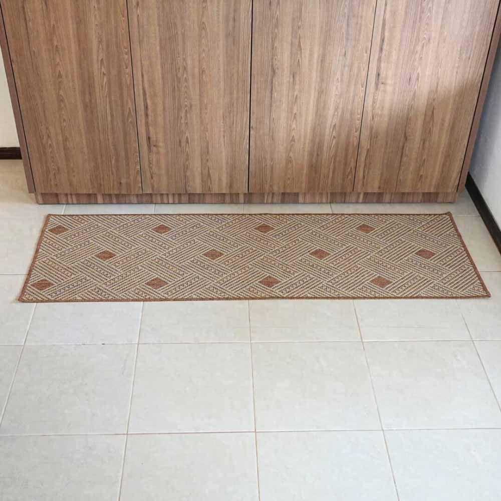 Tapete Passadeira Sisal 3,00m X 66cm Base Antiderrapante Para Corredor Cozinha Quarto Sala - Terracota - 5