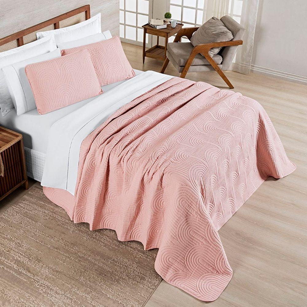 Cobre Leito Casal Padrão Dupla Face Riviera Micropercal 200 Fios Rosa - 3 Peças - 3