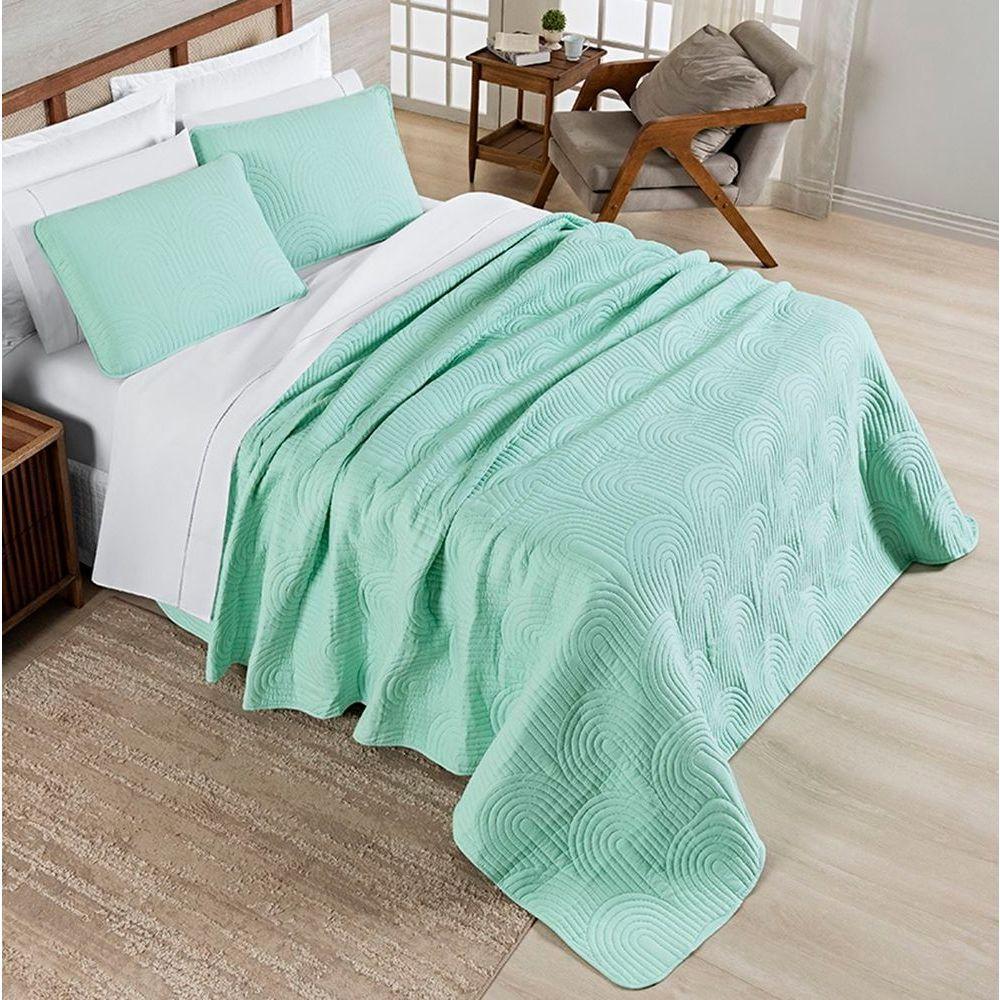 Cobre Leito Casal Padrão Dupla Face Riviera Micropercal 200 Fios Verde - 3 Peças - 3