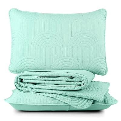 Cobre Leito Casal Padrão Dupla Face Riviera Micropercal 200 Fios Verde - 3 Peças