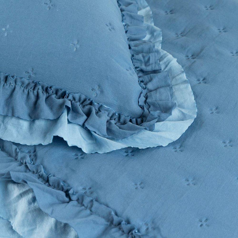 Cobre Leito King Micropercal 200 Fios Com Babado Malvinni Azul - 3 Peças - 3