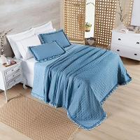 Cobre Leito King Micropercal 200 Fios Com Babado Malvinni Azul - 3 Peças - 2