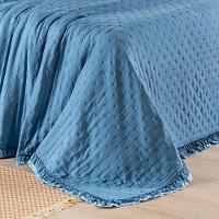 Cobre Leito King Micropercal 200 Fios Com Babado Malvinni Azul - 3 Peças - 4