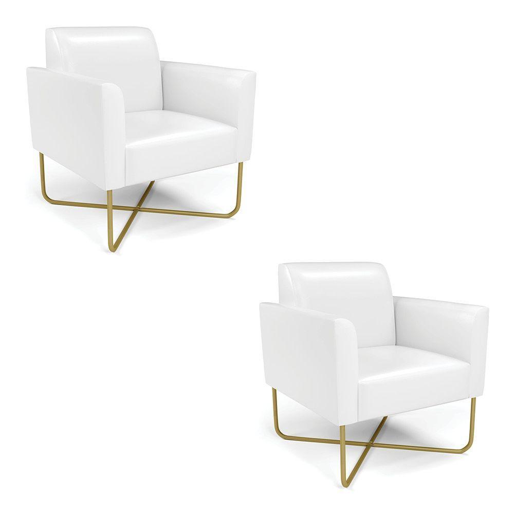 Kit 2 Poltronas Base X Industrial Dourado Marisa Corano Branco - 6