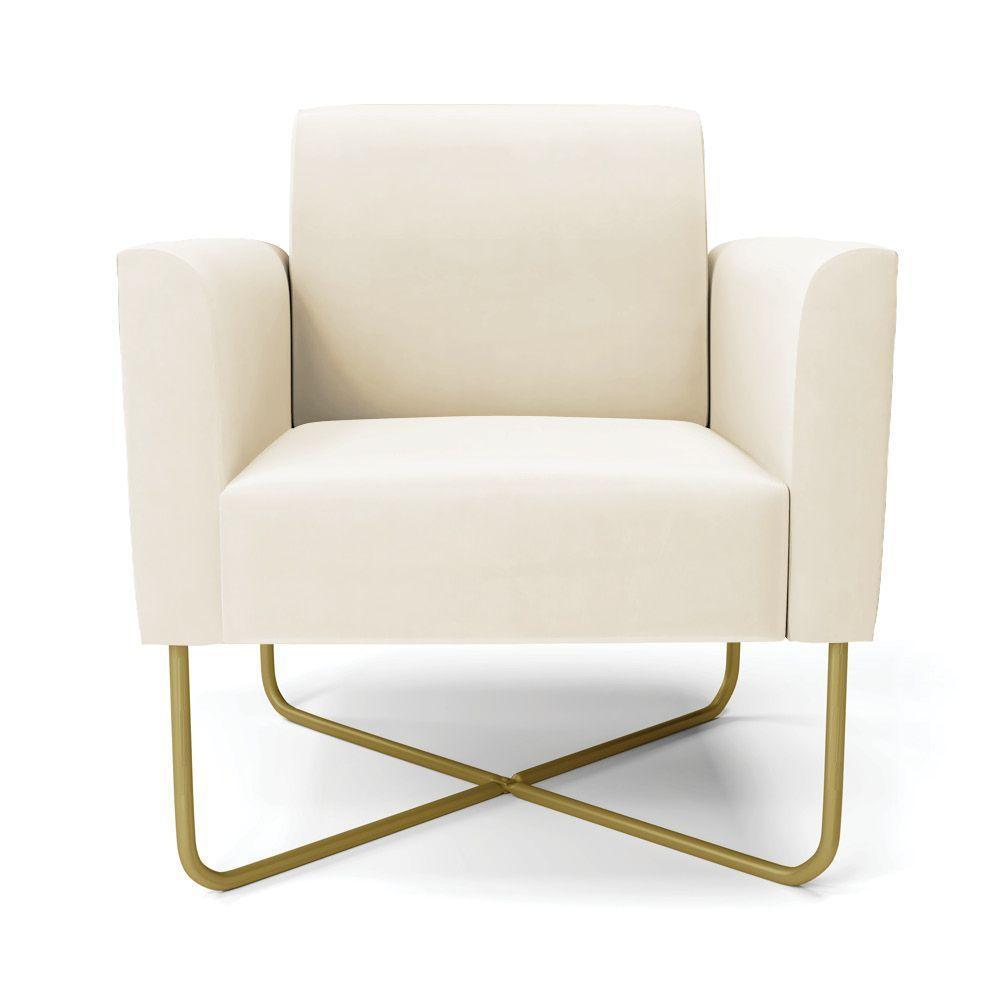 Poltrona Base X Industrial Dourado Marisa Veludo Bege - 4