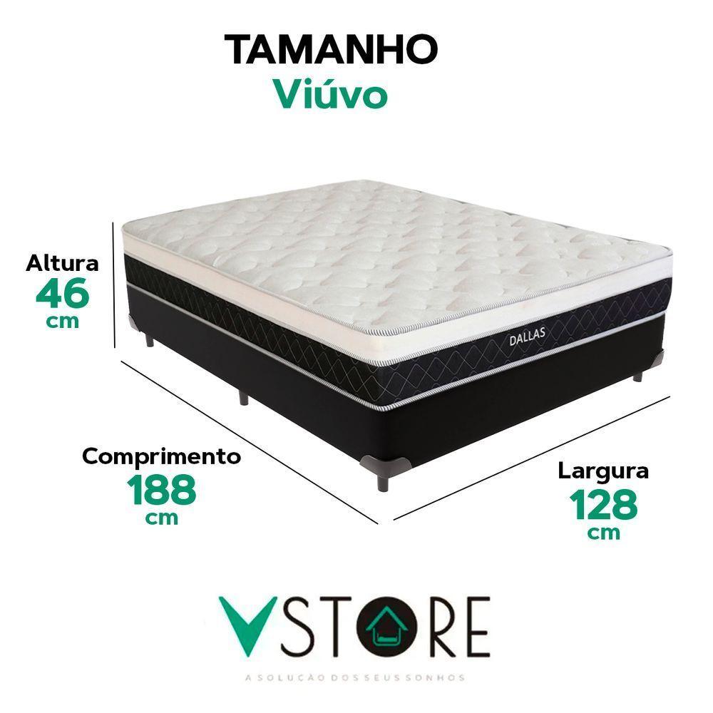 Cama Box Viúvo E Colchão Dallas Molas V-store 128x188x20 Preto - 3