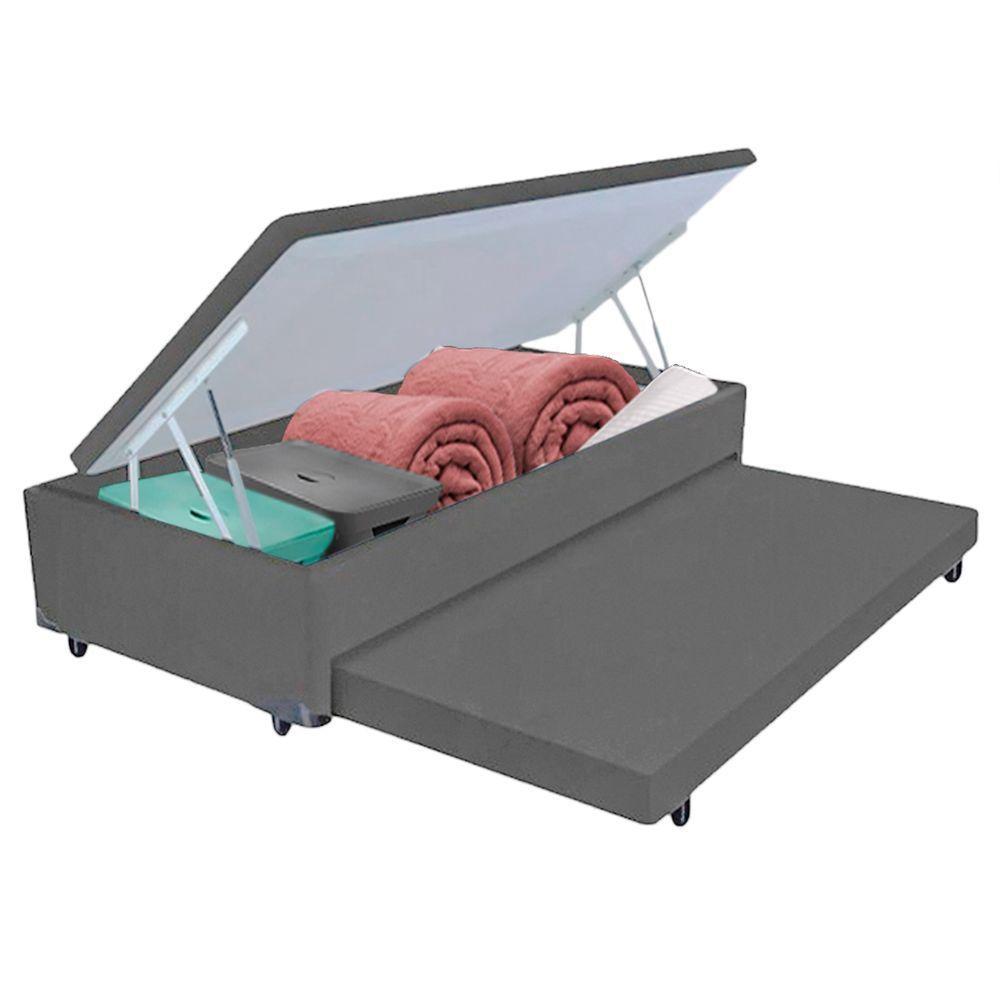 Bicama Box Com Baú Solteiro Cinza 88x188x44 V-store - 1