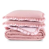 Cobre Leito King Micropercal 200 Fios Com Babado Malvinni Rosa - 3 Peças - 1