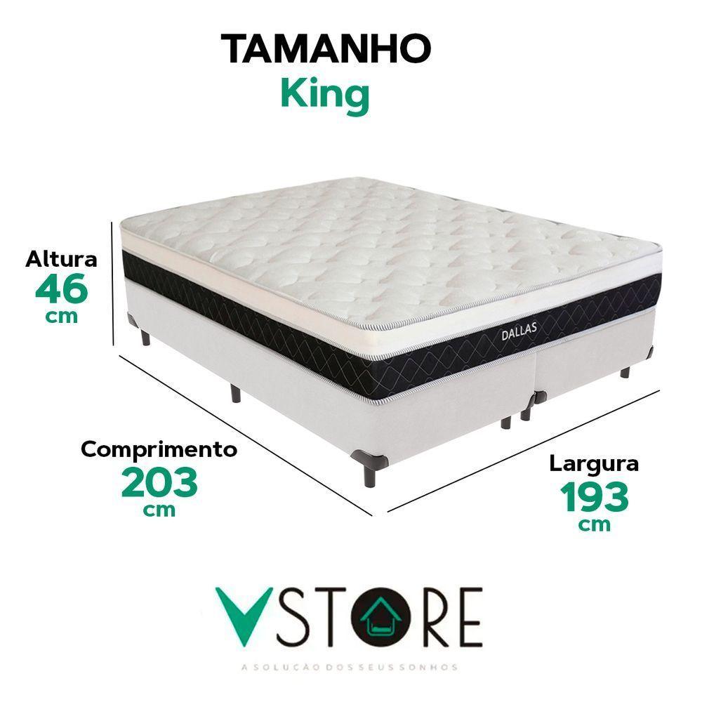 Cama Box King Branco Colchão Dallas Molas Vstore 193x203x20 - 3